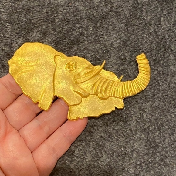 Realm Elephant Pendant Gold Tone Large Trunk Signed Mate Finish - Picture 9 of 9